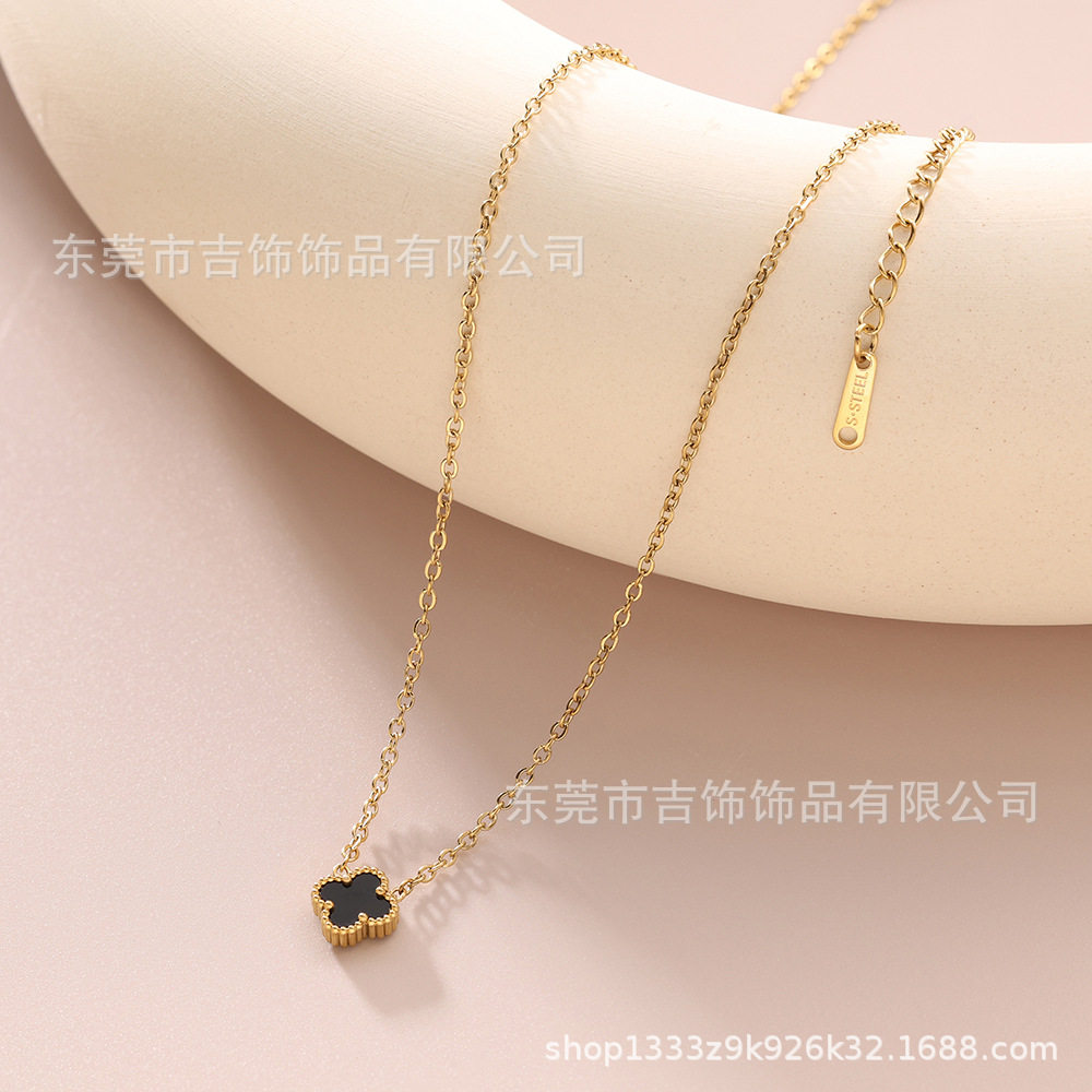 Amazon Best-selling Titanium Steel Mini Double-sided Fritillaria Four-leaf Clover Necklace Clavicle Chain Delicate High-grade Flowers All-match