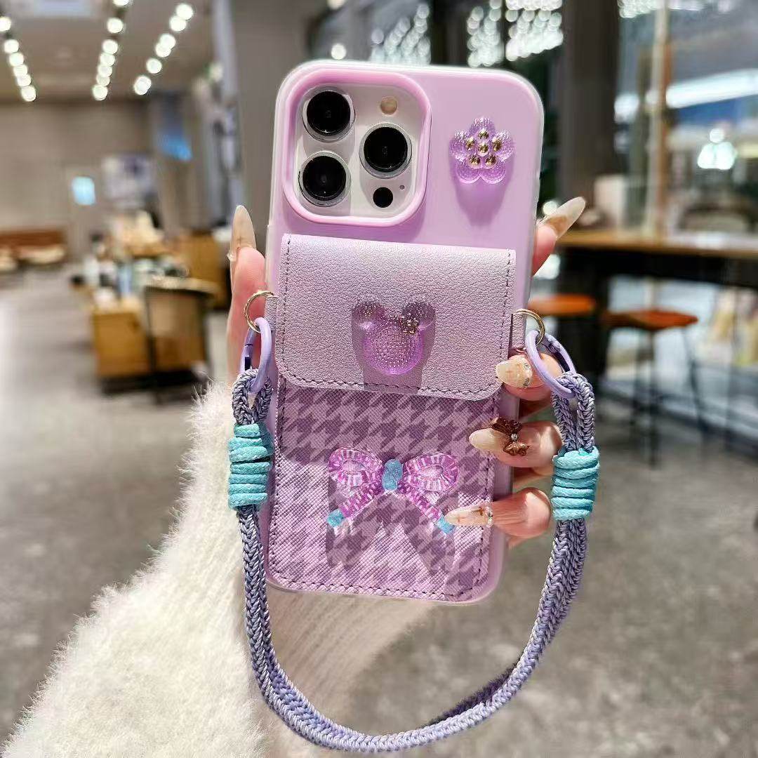 Tecno Girl Cute Cartoon DIY Jewelry Wallet Mobile Phone Cover Card Removable Small Handbag with Wrist Strap Phone Case