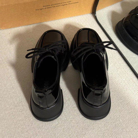 Black Thick-Soled 6cm Height-Increasing Mary Jane Wasteland Style Spring and Summer Small Leather Shoes Platform-Soled Slip-On Versatile Loafers