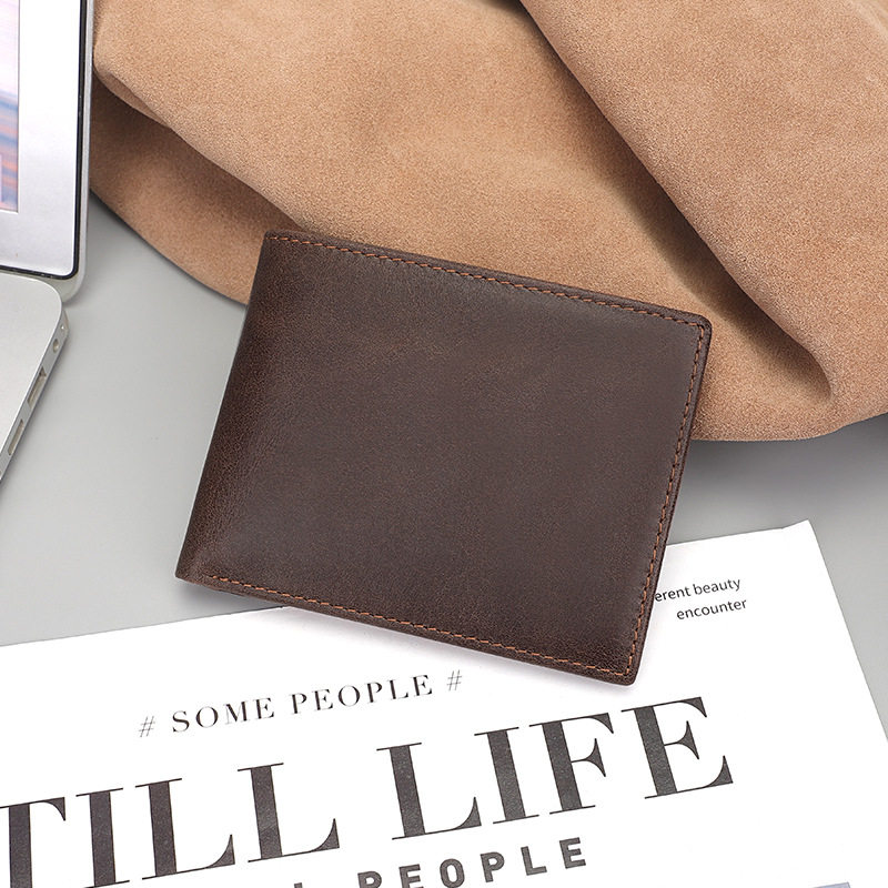 New minimalist retro leather wallet manufacturers foreign trade wholesale multi-card wallet gold clip horizontal coin bag