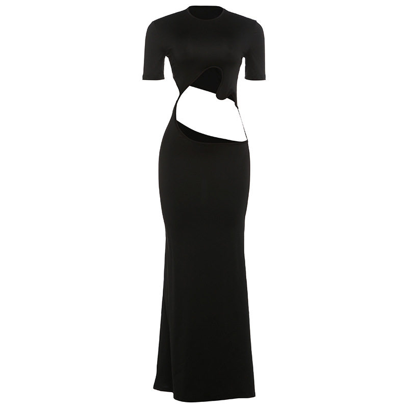 Womens Bodycon Dress Sexy Hollow Design Short Sleeve Solid Color Spring Fashion Wholesale Available