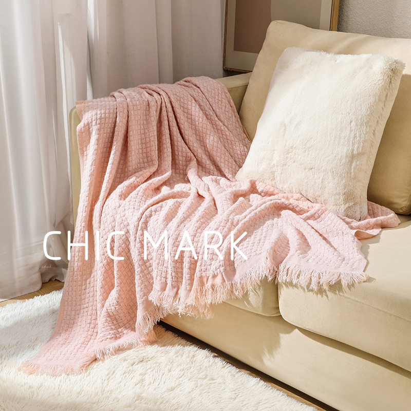 Solid color wool knitted sofa blanket Nordic blanket waffle blanket sofa blanket knitted blanket air conditioning blanket blanket