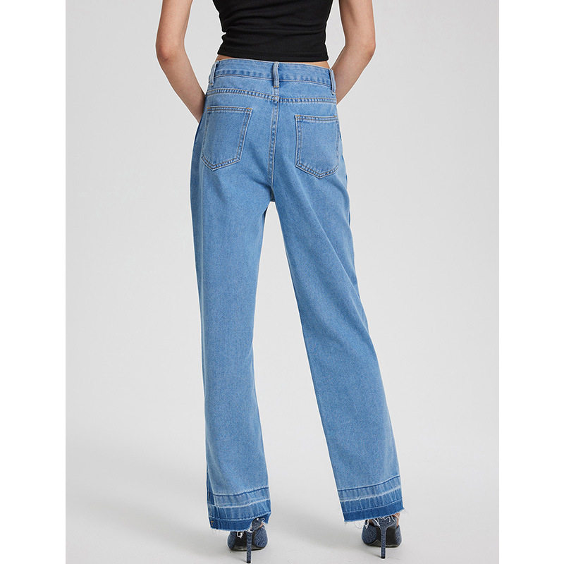 High Waisted Straight Leg Jeans Vintage Inspired Casual Split Hem Design Womens Fashion for Everyday Wear
