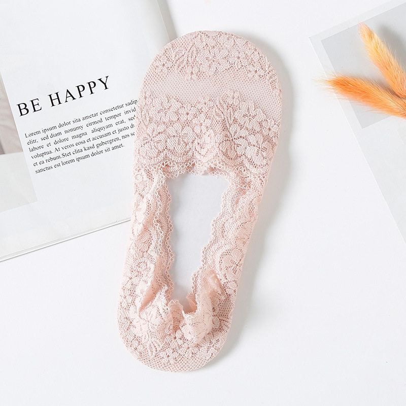 春夏一圈硅胶浅口蕾丝花边船袜隐形棉底 防滑女士 冰丝防脱短袜子