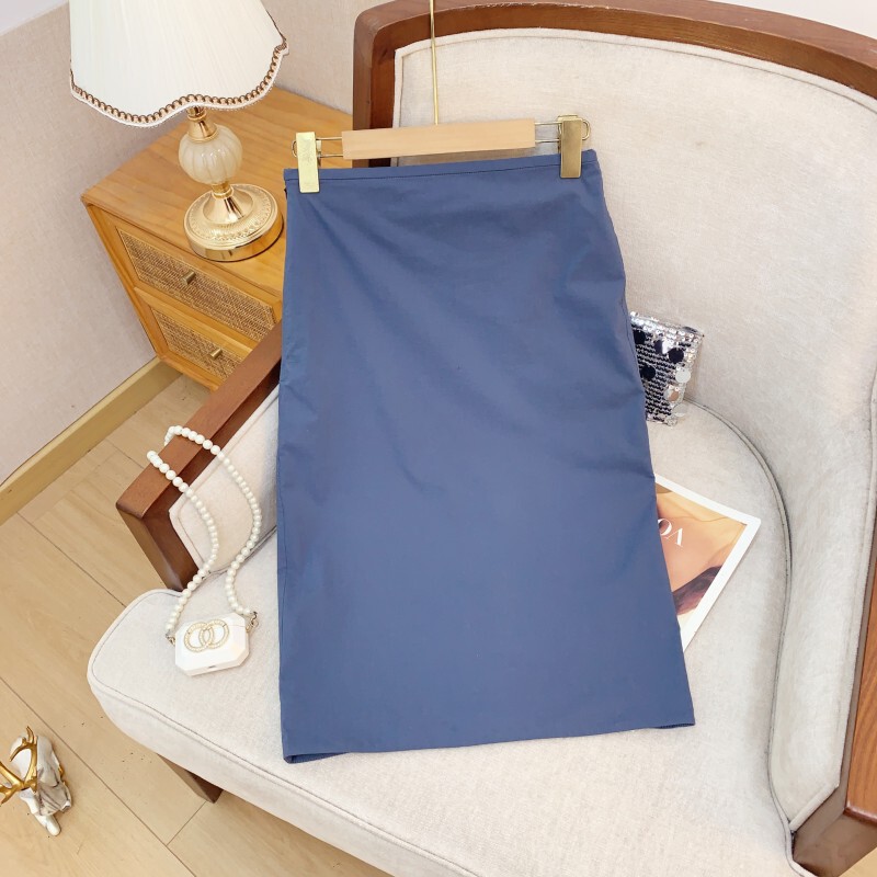Chân váy lửng quấn cạp cao xếp ly xẻ tà phong cách công sở — màu đen, Xám xanh