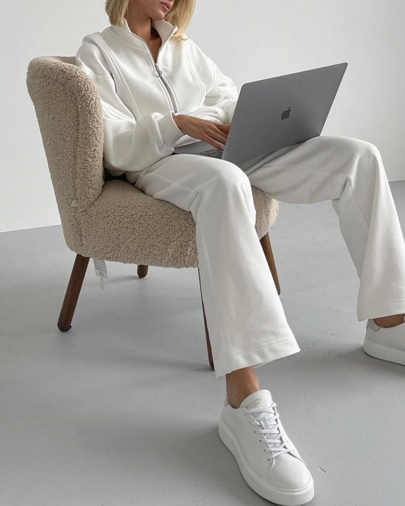 Womens Casual Zip Up Hoodie and Sweatpants Set Loose Fit Cotton Fabric Stylish Design Perfect for Everyday Wear