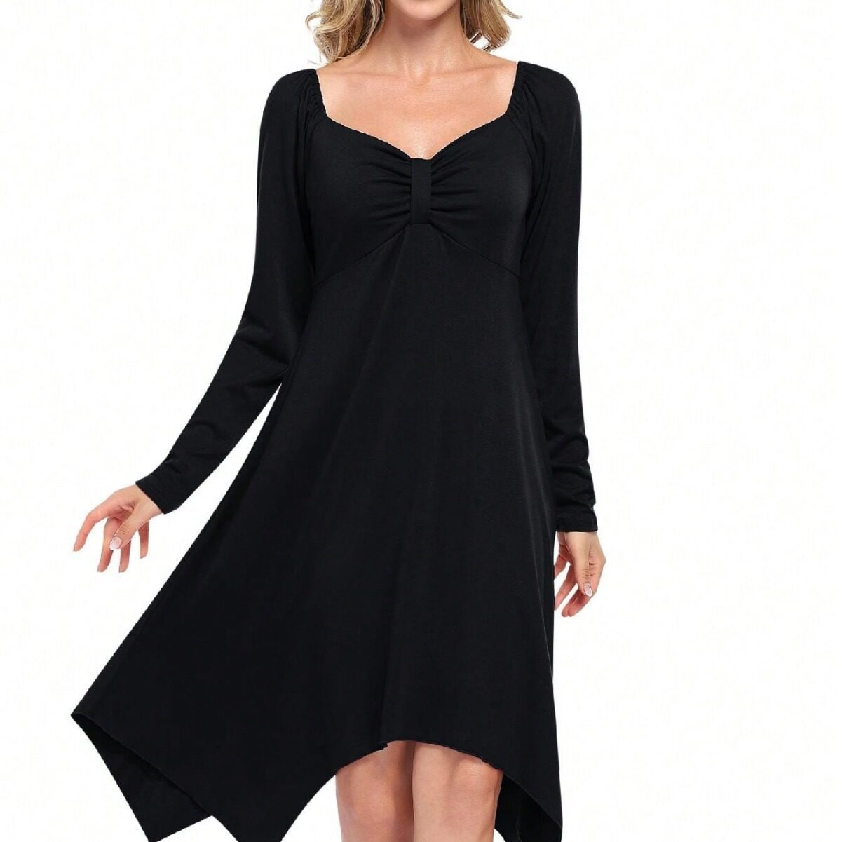 Casual High Waisted Midi Dress Simple Design Irregular Hem Versatile for Spring Summer Perfect for Work or Everyday