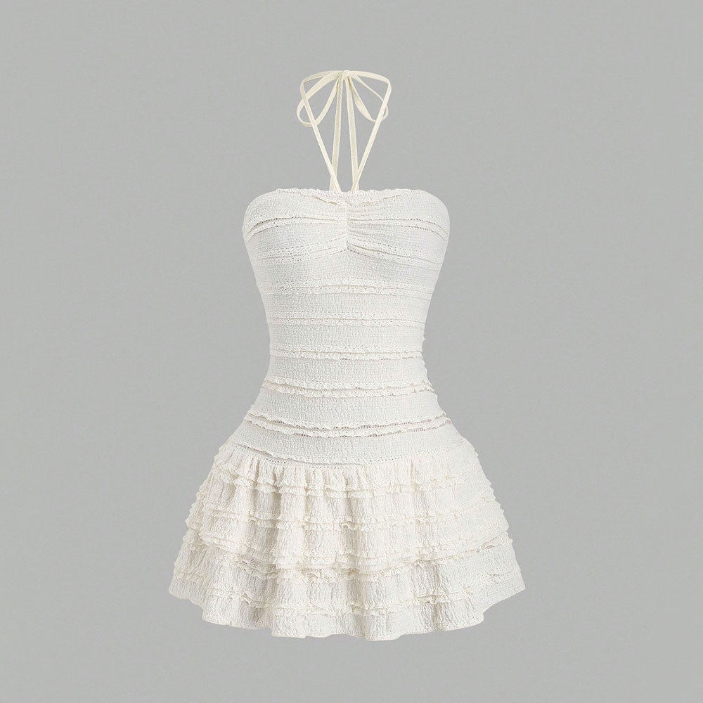White Summer Dress Sweet French Style Strapless Ruffled Hem Lightweight Fabric Perfect for Parties and Casual
