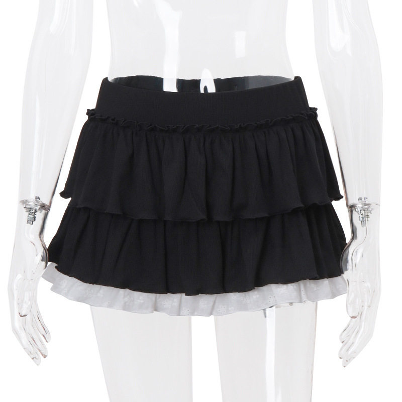 Pleated Ruffle Lace Color Block Midi Skirt Sweet and Spicy Style Spring Summer Collection Wholesale Available