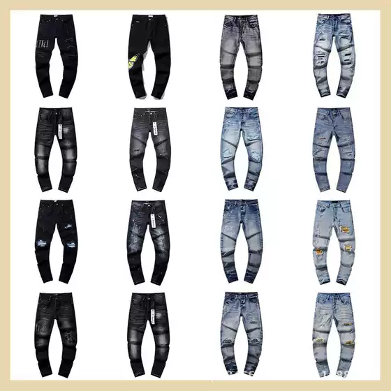 Cross-Border European and American Purple Brand Jeans, Washed and Distressed, Vintage Ripped, Splatter Paint, Cool American Style