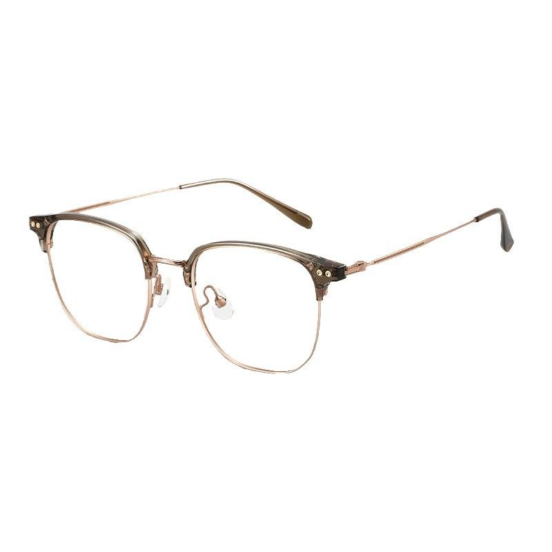 Autumn and winter brown half-frame glasses women's myopia can be equipped with ultra-light pure titanium frame square round face small frame