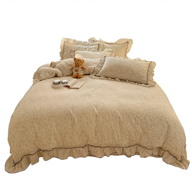 Ins Washed Cotton Bed Sheet Four-Piece Set 2025 Autumn Bedding Three-Piece Set Princess Style Lace Duvet Cover Nantong