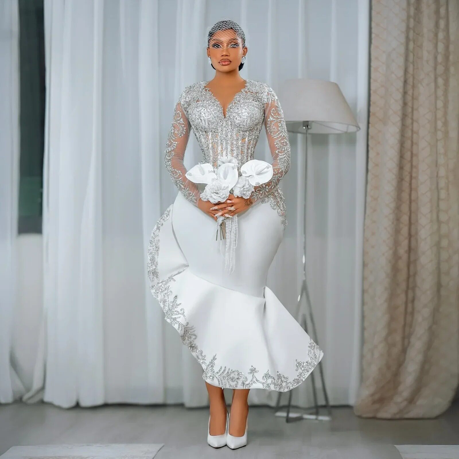 heavy industry beaded fishtail wedding dress plus size bridal ceremony main yarn