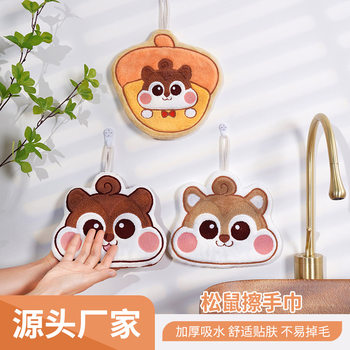 Squirrel Hand Towel Kitchen Bathroom Absorbent Soft Rag Cute Cartoon Coral Velvet Kidsren's Household Small Towel