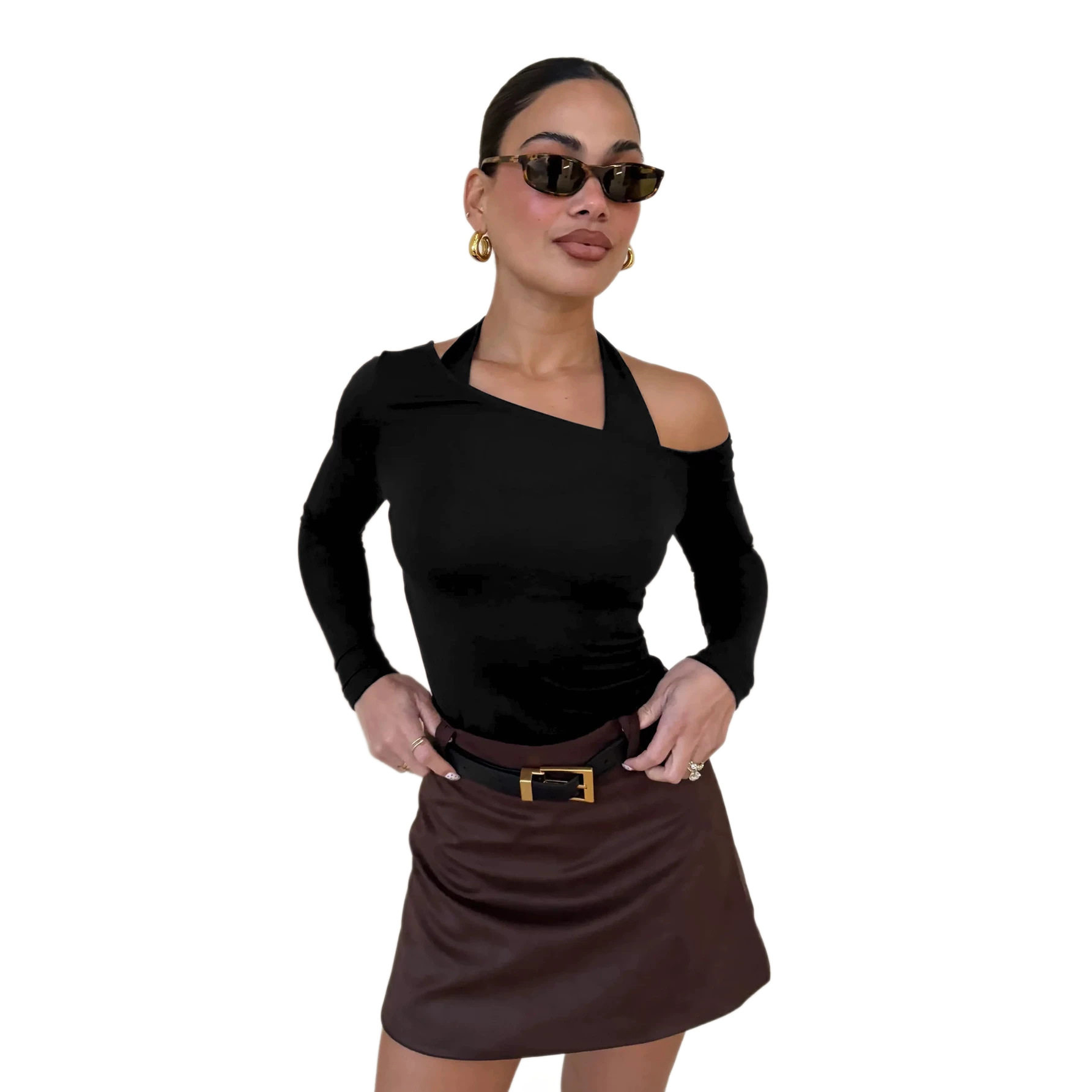Asymmetrical Long Sleeve Top for Women Halter Neck Slim Fit Versatile Style Perfect for Autumn and Winter Wholesale