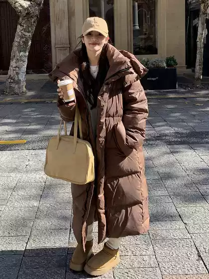 High-grade Down Jacket Women's Winter New Style Super Long Knee-to-ankle Big Quilt Hooded Thickened Jacket