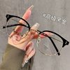 Korean-Style Cold Tea-Colored Eyeglass Frames for Women, Half-Rim, Elegant, Brightening, Can Be Fitted with Prescription Lenses, Blue Light Blocking, Ultra-Light Frames
