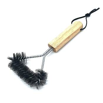 Solid Wood Handle Stainless Steel Barbecue Cleaning Brush Wire Brush Small Oven Grill Cleaning Steel Brush Barbecue Brush Cleaning Tool