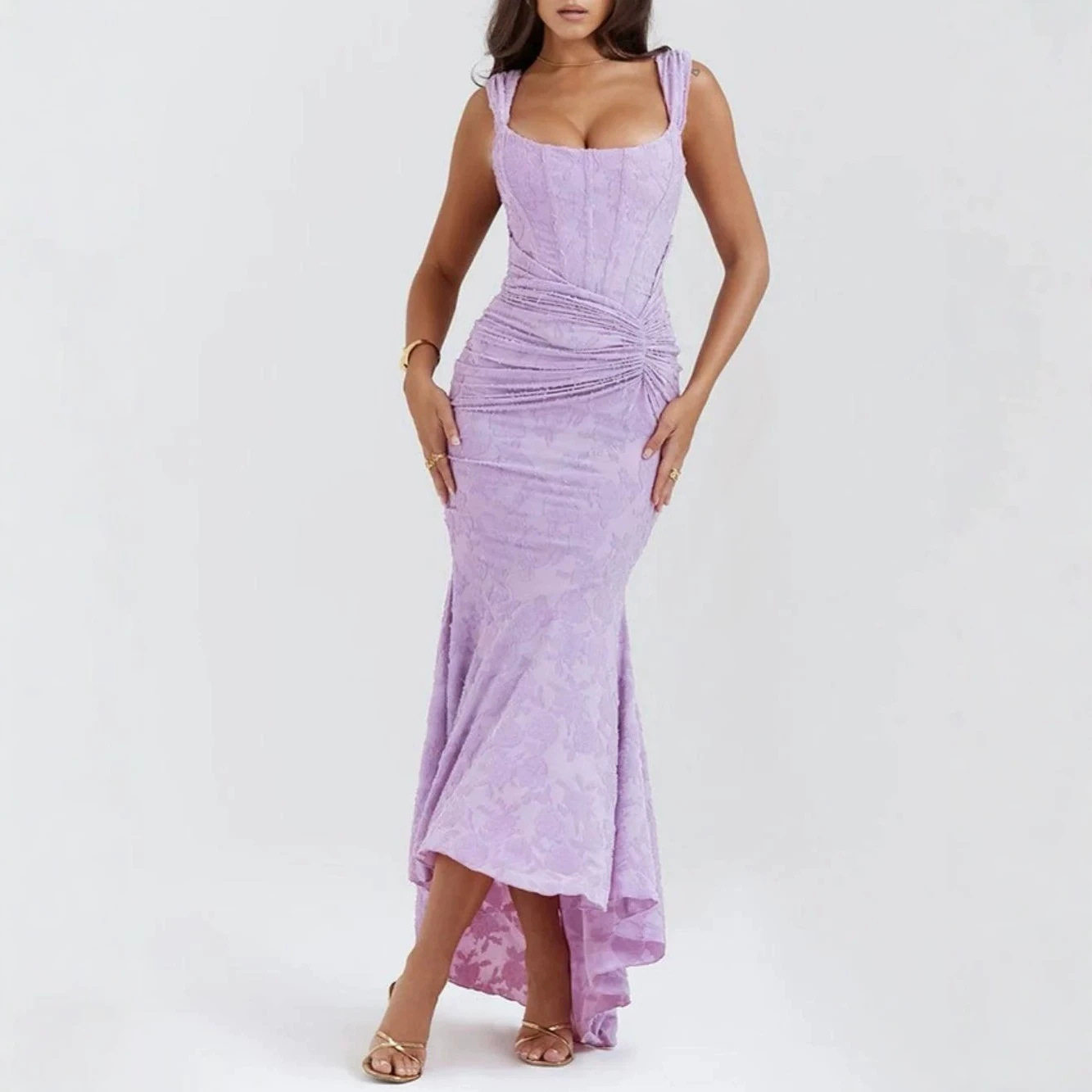 Sleeveless Bodycon Dress Solid Color Low Neckline Elegant Style Spring Summer Occasion Wholesale Available
