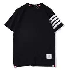 2025 cross-border American ThomTB four bars 4 bars printed short sleeve T-shirt trend loose fashion men's and women's half sleeve