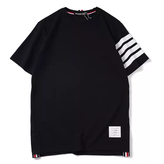 2025 cross-border American ThomTB four bars 4 bars printed short sleeve T-shirt trend loose fashion men's and women's half sleeve