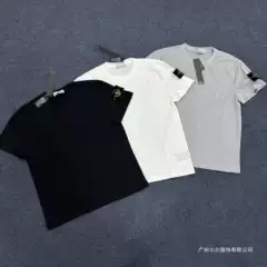 Stone Badge Embroidered Shirt for Men and Women, High-Quality Version, New Summer Short-Sleeve Trendy Casual Solid Color Round Neck Couple's 2001 Cotton