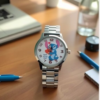 Stitch Children's Watch for Boys and Girls, Cartoon Dial, Student Watch, Stainless Steel Strap, Girls' Quartz Watch
