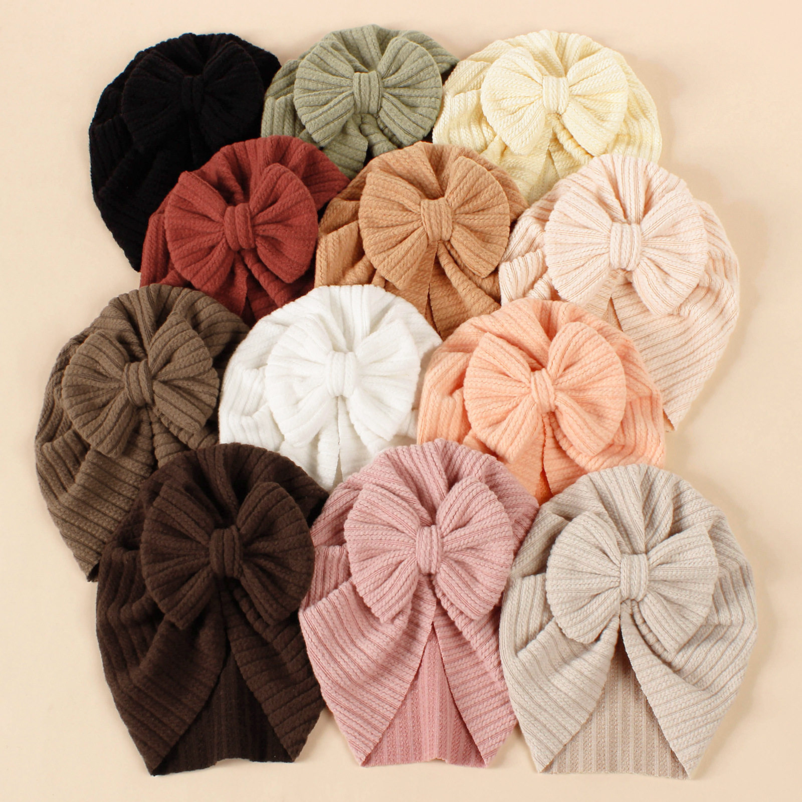 Amazon new children's hat baby knitted striped fabric bow pullover hat newborn Indian tire hat