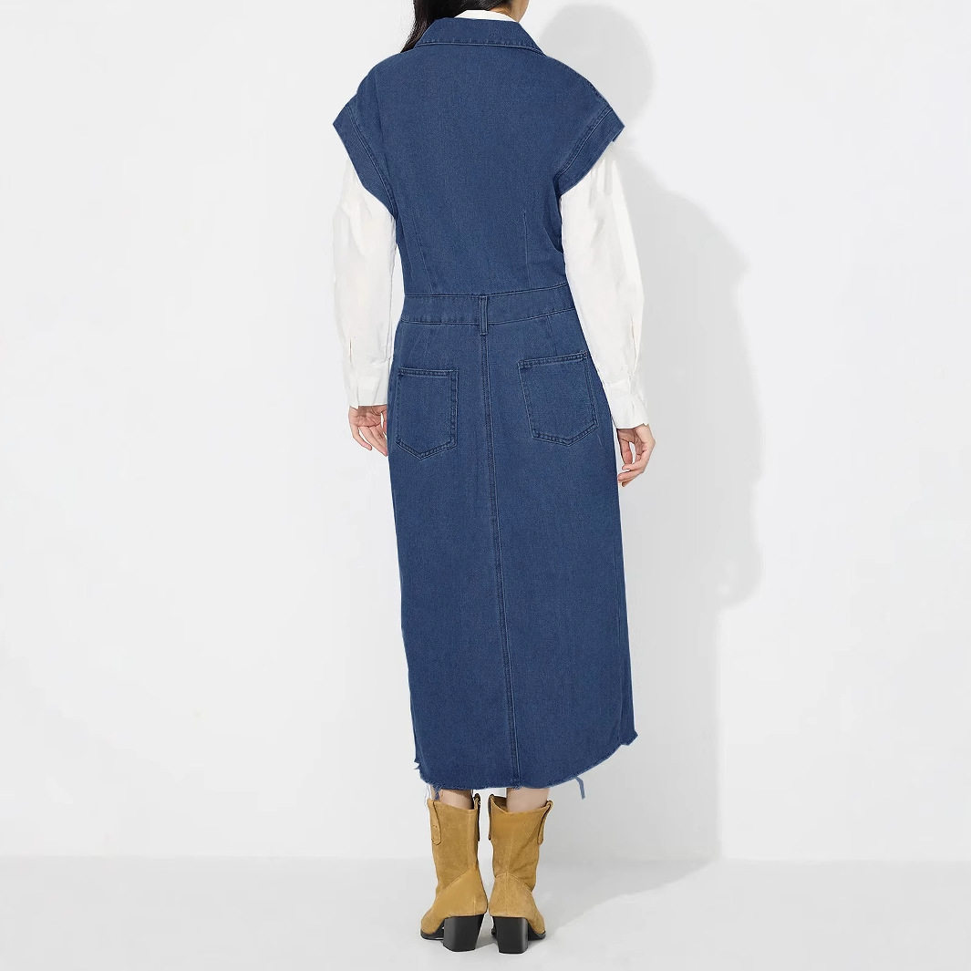 Denim Dress Single Breasted Lapel Collar Fashionable Style Casual Wear for Women Ready to Ship