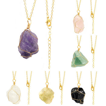 Natural crystal necklace European and American irregular crystal stone pendant handmade silk stone necklace jewelry wholesale