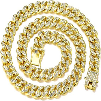 Men's and Women's Fashionistas Hip-Hop Necklace Hip-Hop Dance Rap Accessories Full Diamond Big Gold Chain Cuban Chain Cool Hip-Hop Necklace