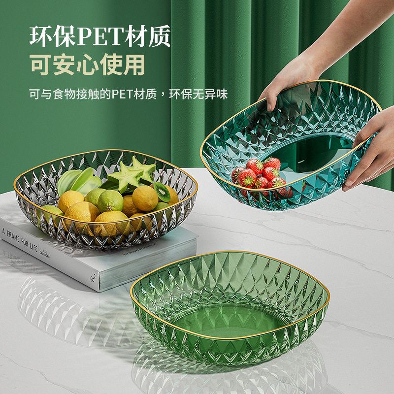 Transparent Fruit Plate for Home Use in the Living Room Coffee Table, Plastic Pet Drop-Resistant Candy Plate, Snack Plate, Light Luxury Style