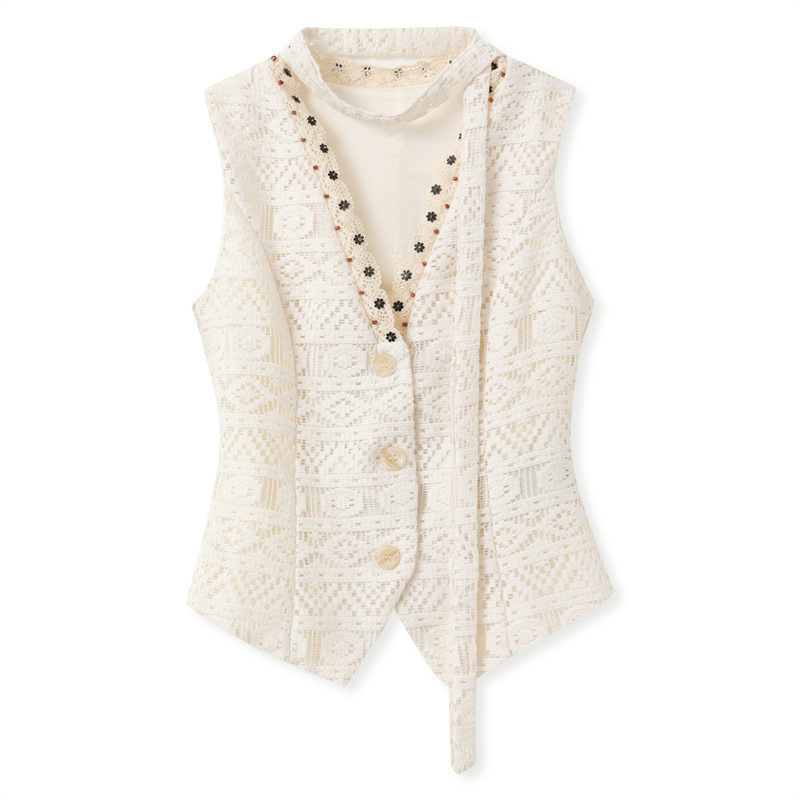 Set áo vest khoét lỗ cổ V phối quần ren ống đứng nữ thanh lịch — Áo vest Streamer (giao hàng trong 7 ngày), Áo vest Streamer (giao hàng trong ngày), Quần ren (giao hàng trong 7 ngày), Quần ren (giao hàng trong ngày)