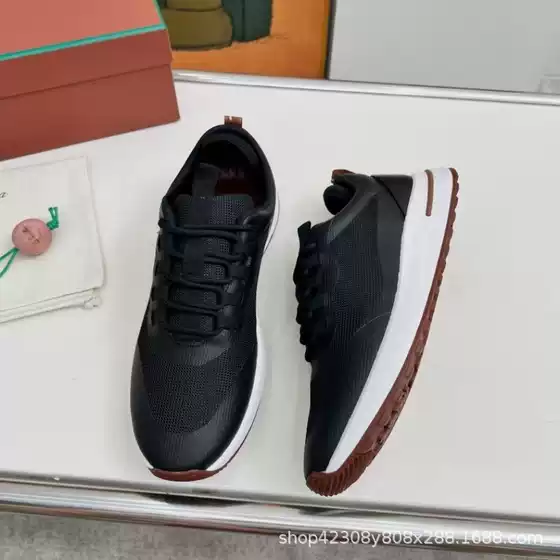 Ready Stock Men's Genuine Leather Breathable Color-Blocked Mesh Casual Shoes with Laces, Comfortable and Versatile Outdoor Sports Shoes, Running Shoes
