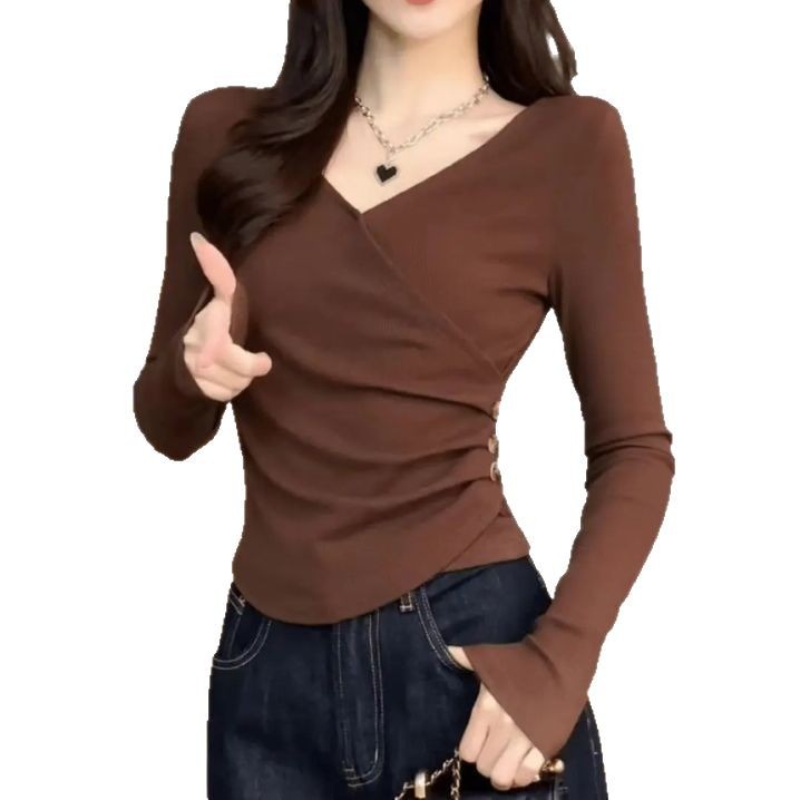 Casual Long Sleeve T Shirt for Women V Neck Slim Fit Autumn Fashion Available in Multiple Colors and Sizes