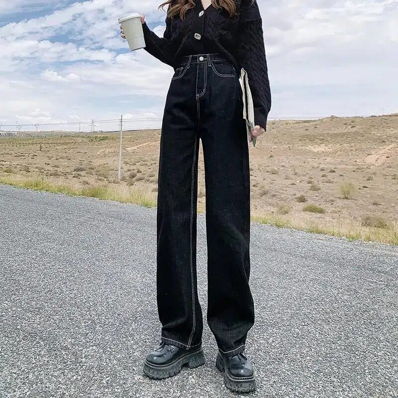 Womens Wide Leg Denim Pants Spring Korean Style Casual High Waisted Flattering Fit Wholesale Available