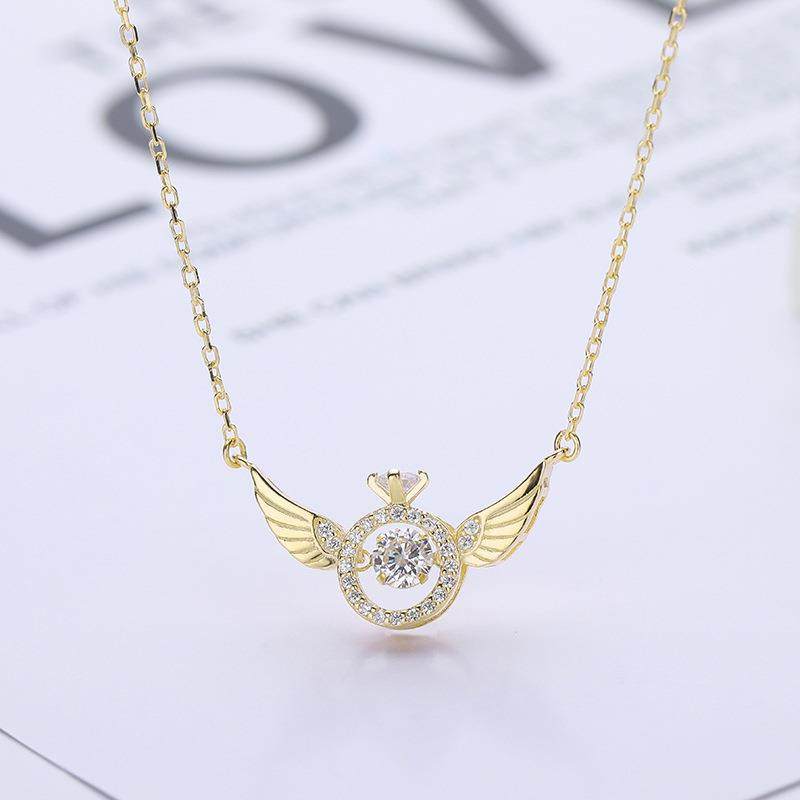 Angel Smart Necklace Clavicle Chain Beating Heart Wings Female Niche Design Simple Flying Wings Inlaid with Gold Plating