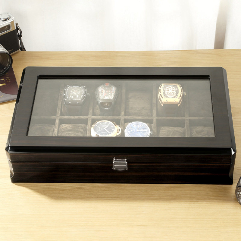 Watch Box Wooden Skylight Watch Box Wooden Jewelry Bracelet Bracelet Storage Box with Lock Watch Jewelry Display Box