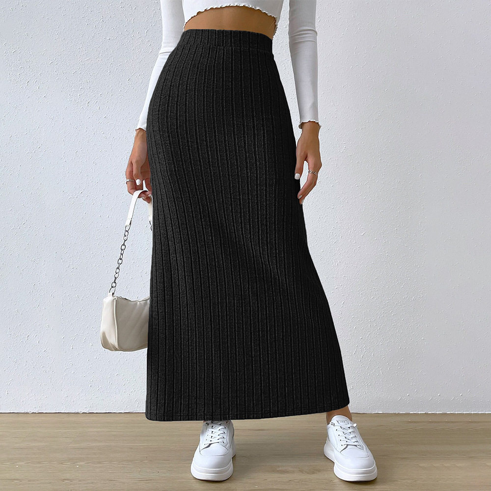 High Waisted A Line Skirt Fashionable Minimalist Ribbed Texture Spring Summer Casual Wear Wholesale Available