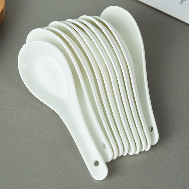 Soup Spoon Pure White Ceramic Spoon Spoon Flat Bottom Spoon Wholesaler Household Restaurant Spoon Tableware for Eating and Drinking Soup Bone