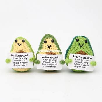 Cross-Border Hot-Selling Finished Product Handmade Crocheted Avocado Wool Potted Plant Poop Carrot Cartoon Doll English Card