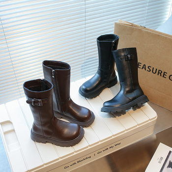 Girls' Boots, Kidsren's Boots, 2025 Winter New Style, Medium and Large Kidsren's Leather Boots, Long Boots, Princess Fleece-Lined Boots