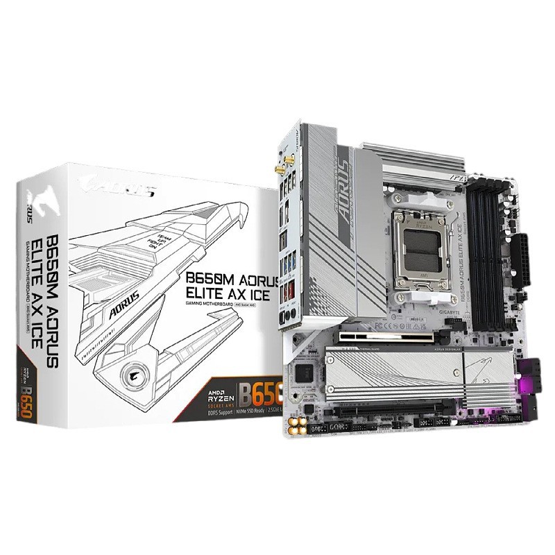 Ледяная СКУЛЬПТУРА B650M AORUS ELITE AX ICE поддерживает материнскую плату с процессором AM5 7800X3D\9800X3D