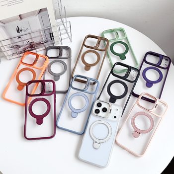 Suitable for Apple 17Promax Dual Bracket Magnetic Mobile Phone Case Iphone16 Transparent 15 with Lens Film Protective Cover
