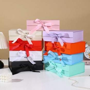 New Year Ribbon Folding Box Solid Color Cross-Border Flip-Top Box Exquisite Cosmetic Gift Box One-Piece Empty Box Manufacturer in Stock