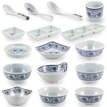 Chinese-style blue and white porcelain bowl dish spoon commercial hotel restaurant melamine table tableware thickened rice bowl spoon dish