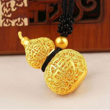 Cross-Border Hot Selling Fortune Pendant Gold-Plated Retro Fortune Gourd Pendant Black Rope Women's Live Broadcast Popular Jewelry Wholesale