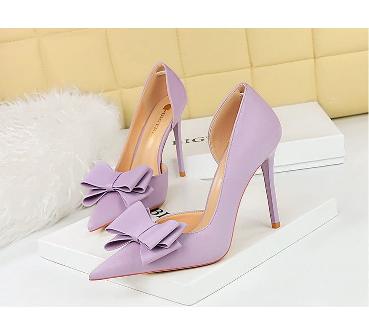 Giày cao gót nữ mũi nhọn gót siêu cao 10.5cm mặt lụa satin thắt nơ hở hông — Màu đen, Màu đỏ hoa hồng, Màu đỏ rượu, Màu hồng