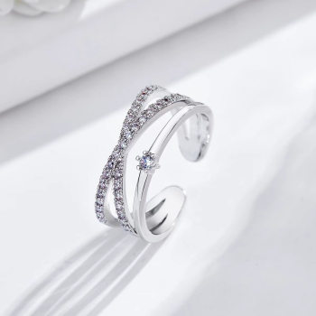 Open Cross Zircon Ring for Women, Trendy Ins-Style, Minimalist Fashion Design, Popular Online