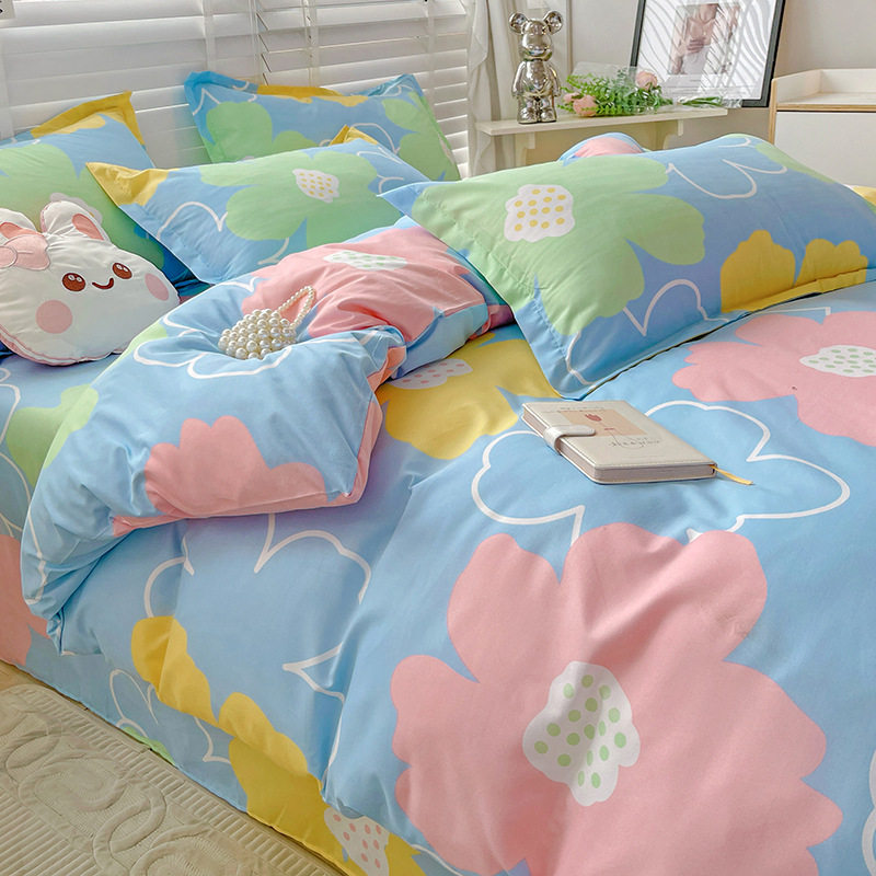 Autumn Four-Piece Bedding Set Pure Washed Cotton New Princess Style Student Dormitory Single Three-Piece Bedding Set
